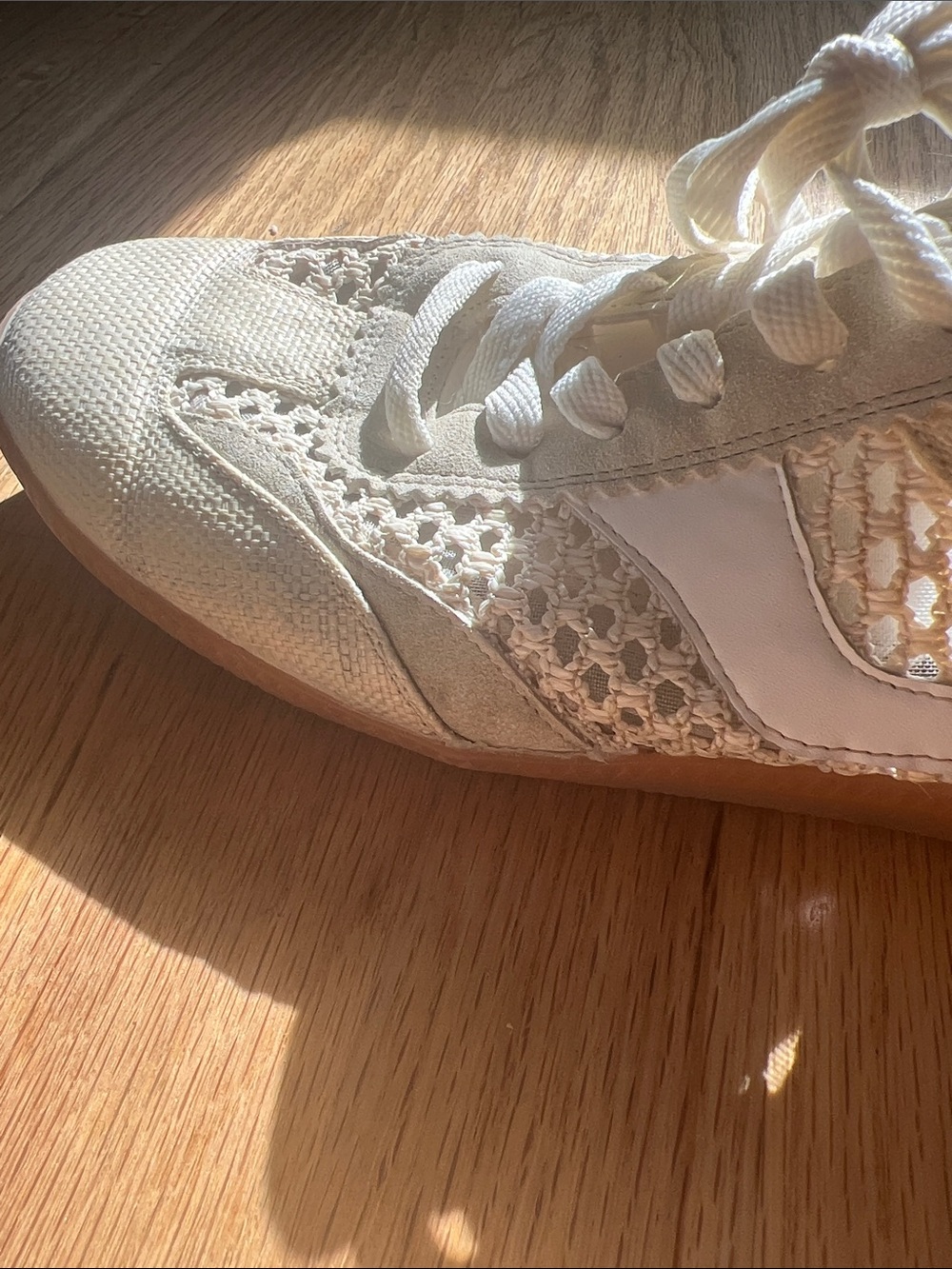 Cream Knit Lace-Up Sneakers with Subtle Logo